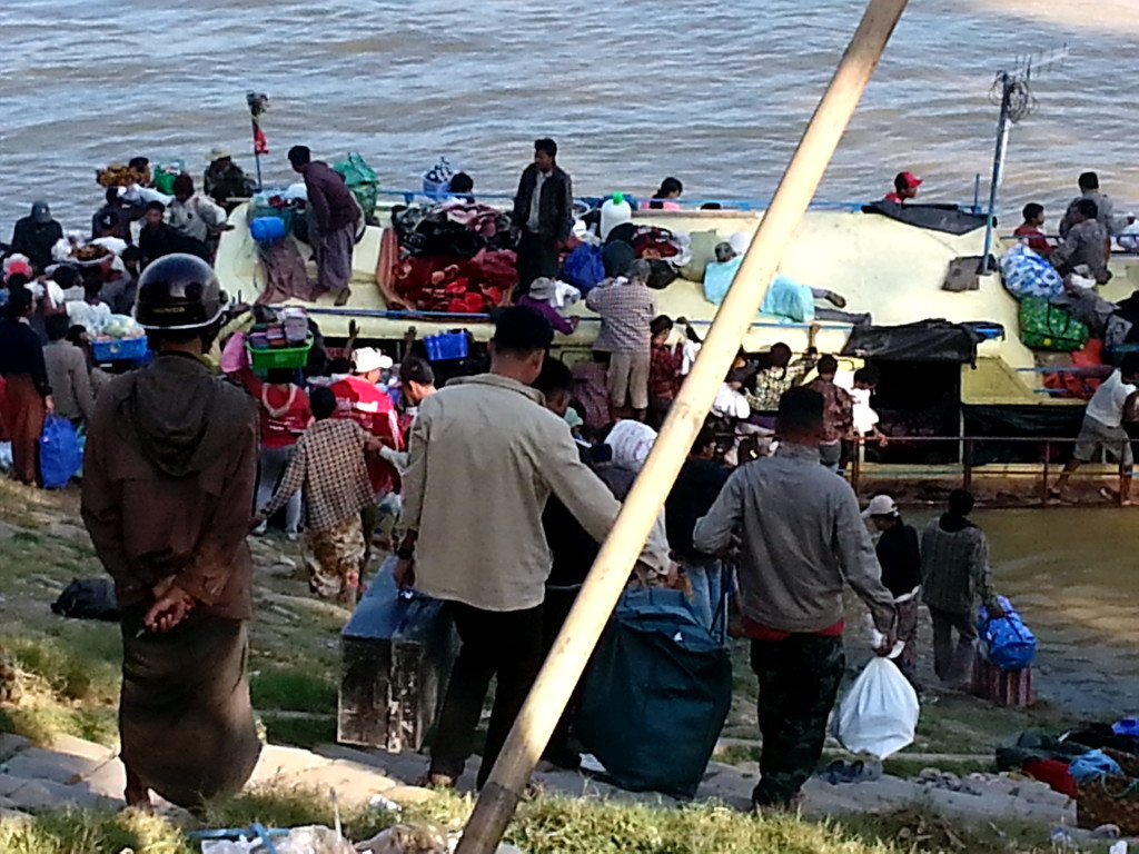 Locals boarding boat on Chindwin.