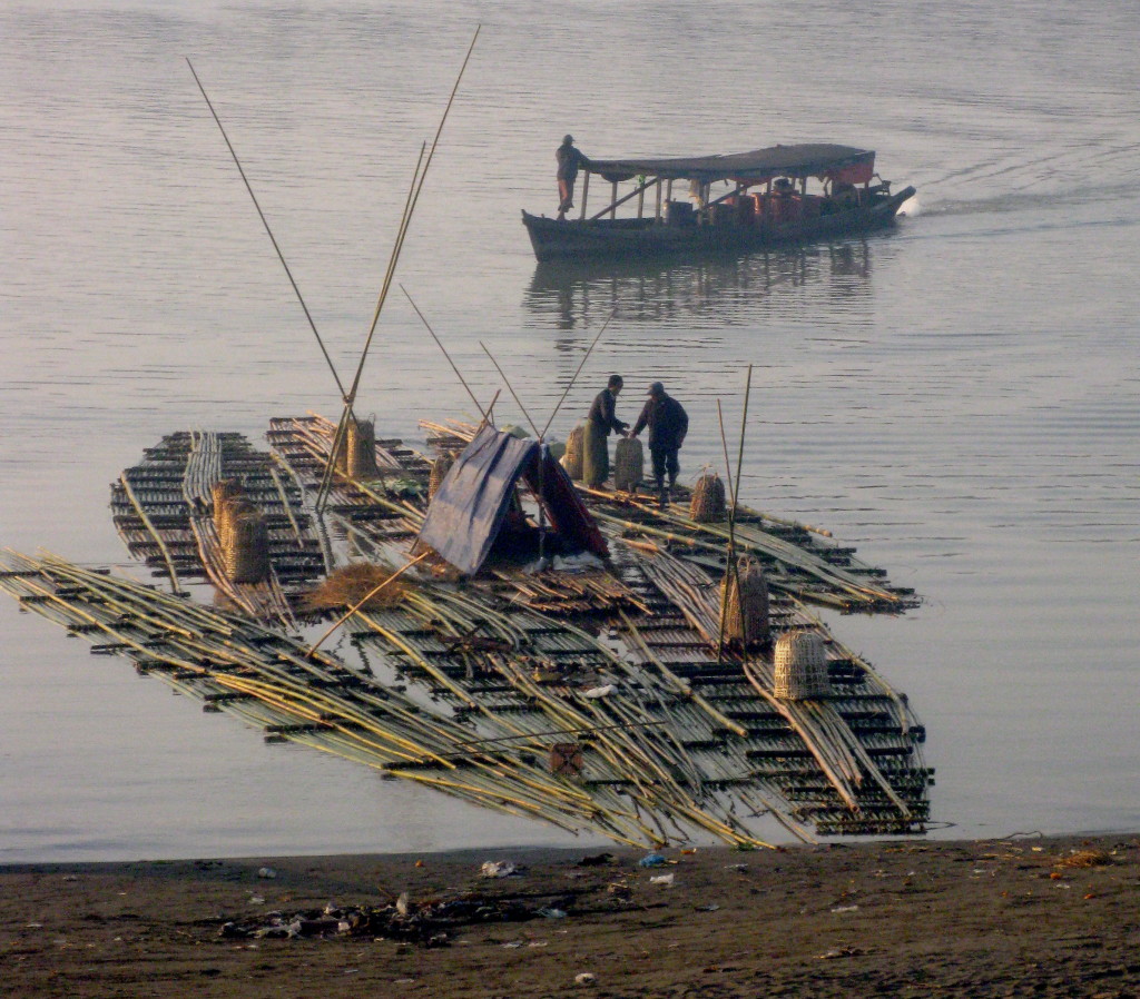 Typical bamboo raft to transport goods locally.