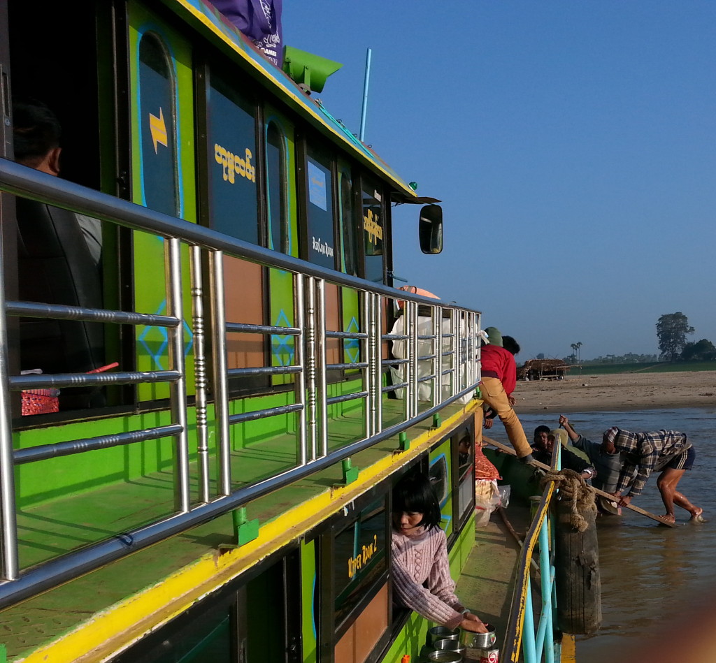 Midstream boarding included taking a dugout to the commercial boat.