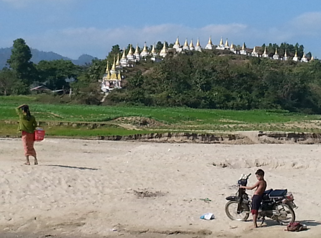 Chain of stupas accessed only from the river.